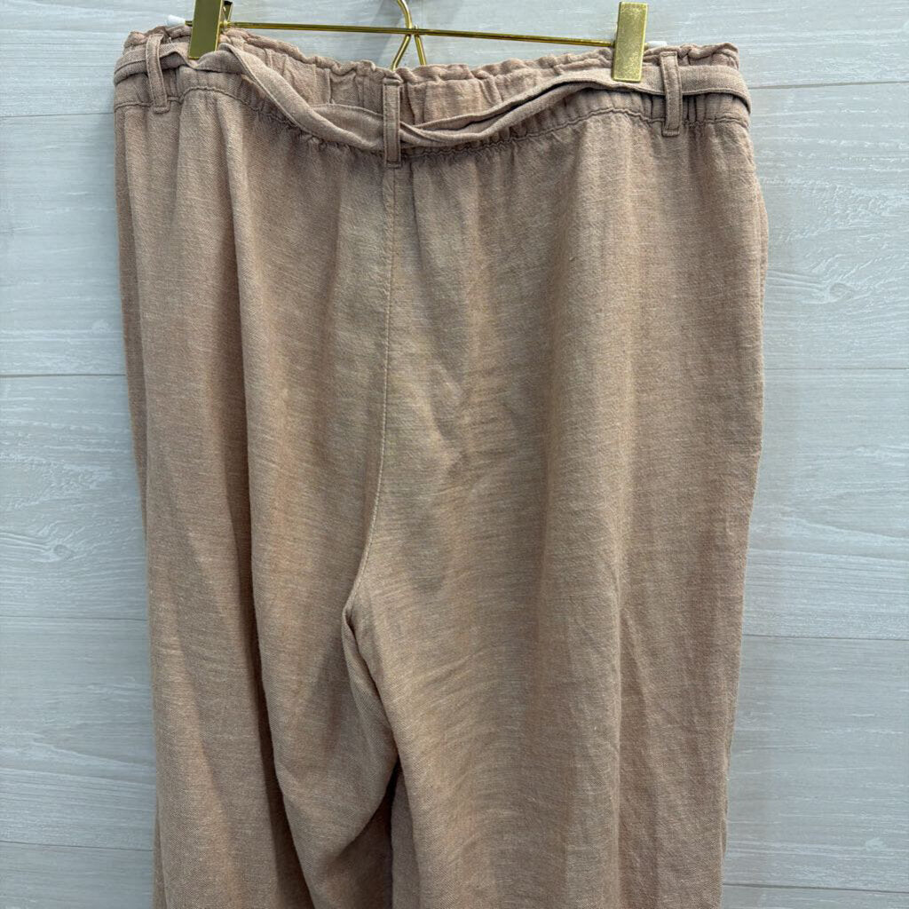 Loft Beige Wide Leg Tie Waist Pull On Pants Small