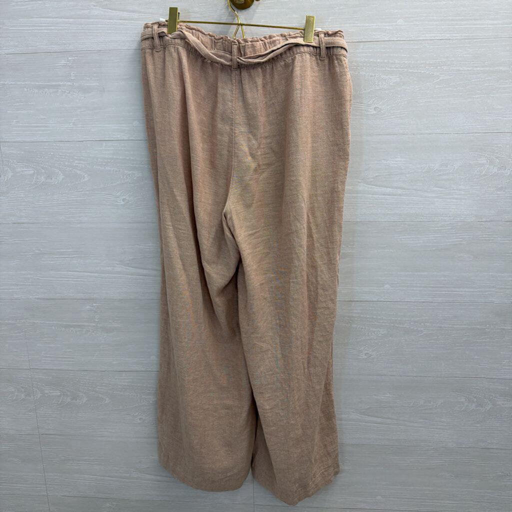 Loft Beige Wide Leg Tie Waist Pull On Pants Small