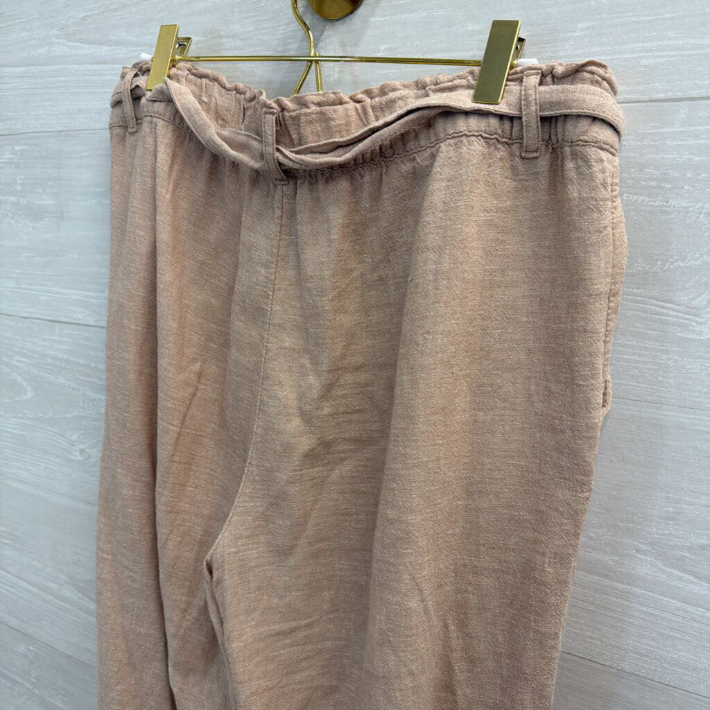 Loft Beige Wide Leg Tie Waist Pull On Pants Small