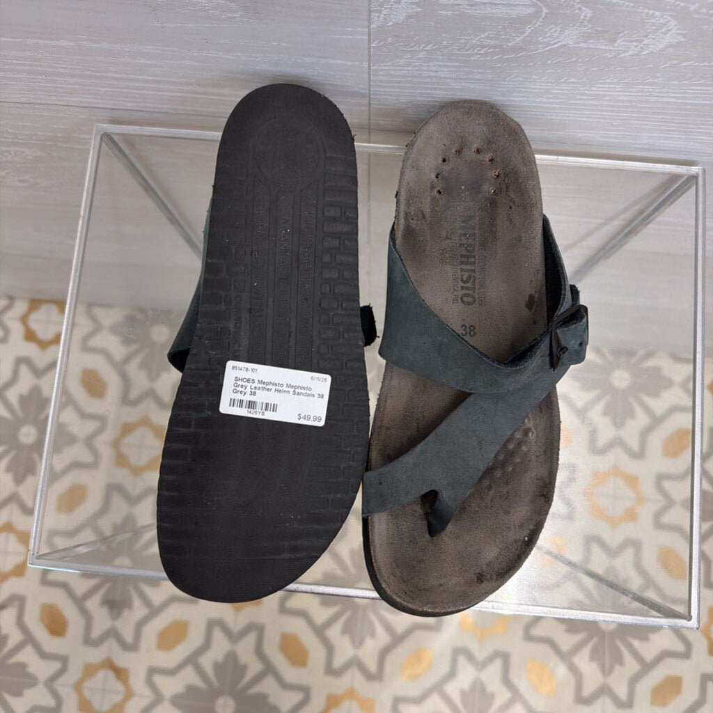 Mephisto Grey Leather Helen Sandals 38