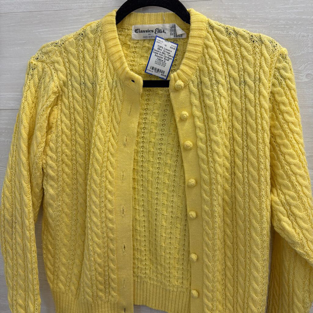 Vintage Classics Elliot Yellow Cable Knit Cardigan Sweater Small