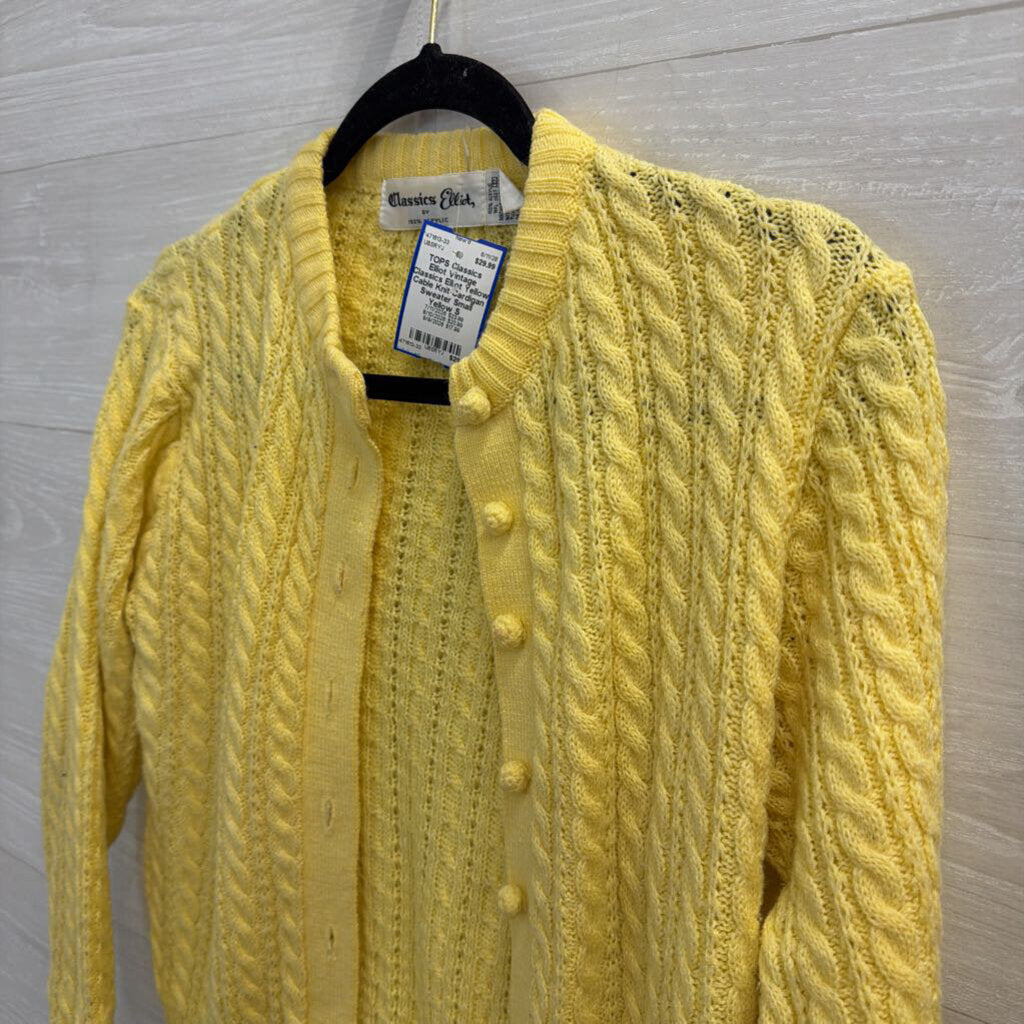 Vintage Classics Elliot Yellow Cable Knit Cardigan Sweater Small