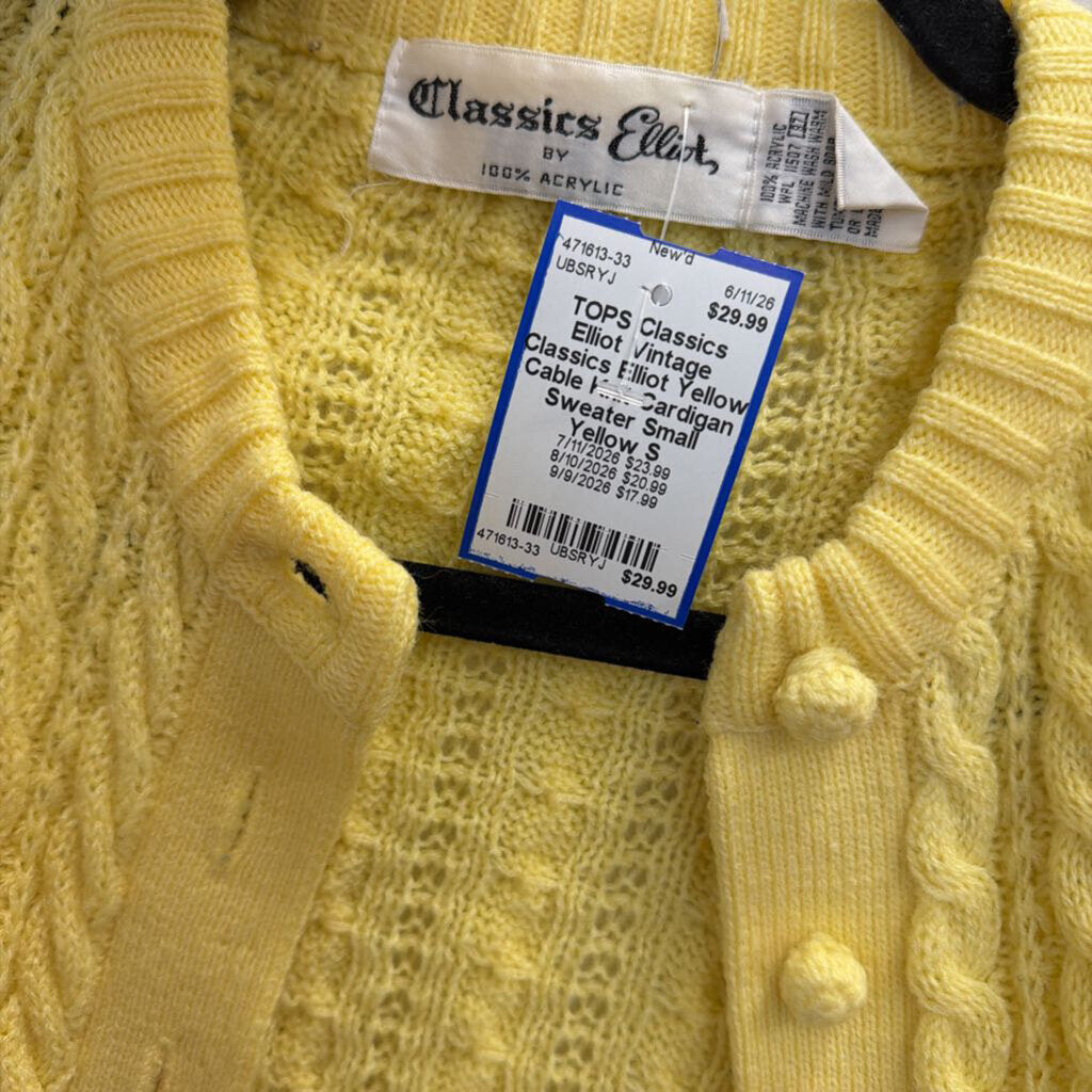 Vintage Classics Elliot Yellow Cable Knit Cardigan Sweater Small