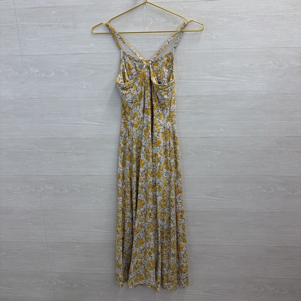 Pact White/ Yellow Floral Print Midi Dress Small