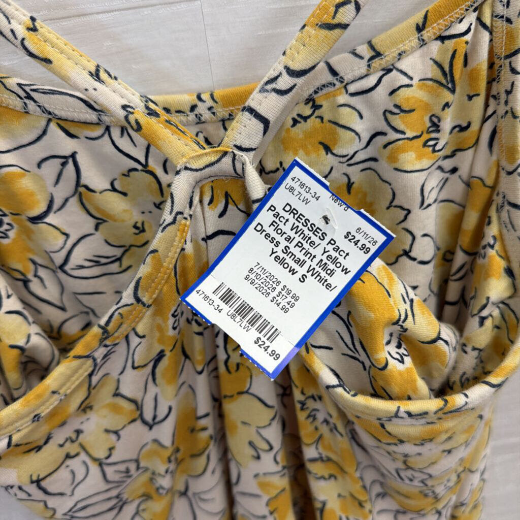 Pact White/ Yellow Floral Print Midi Dress Small