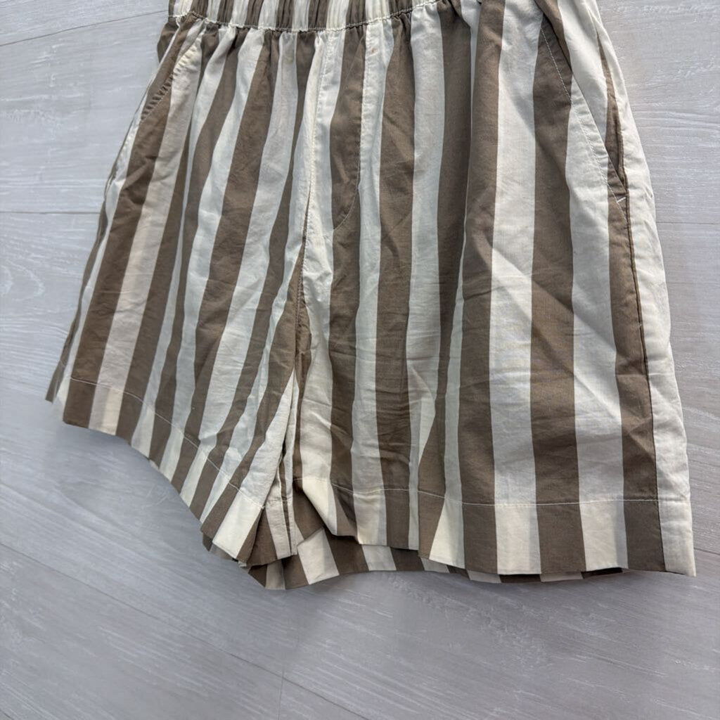 Aerie Brown/ White Striped High Waister Boxer Style Shorts Small