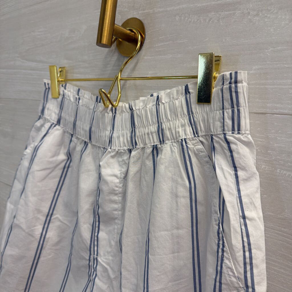 Aerie White/ Blue Striped High Waisted Boxer Style Shorts Medium