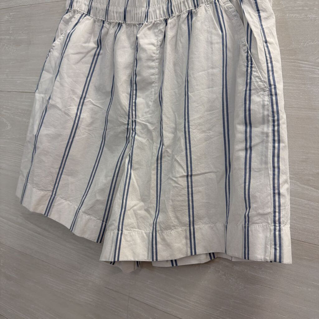 Aerie White/ Blue Striped High Waisted Boxer Style Shorts Medium