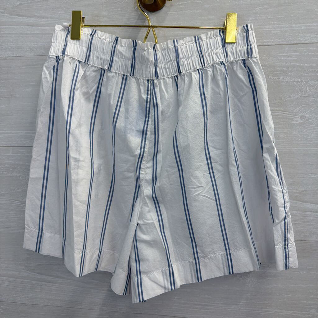 Aerie White/ Blue Striped High Waisted Boxer Style Shorts Medium