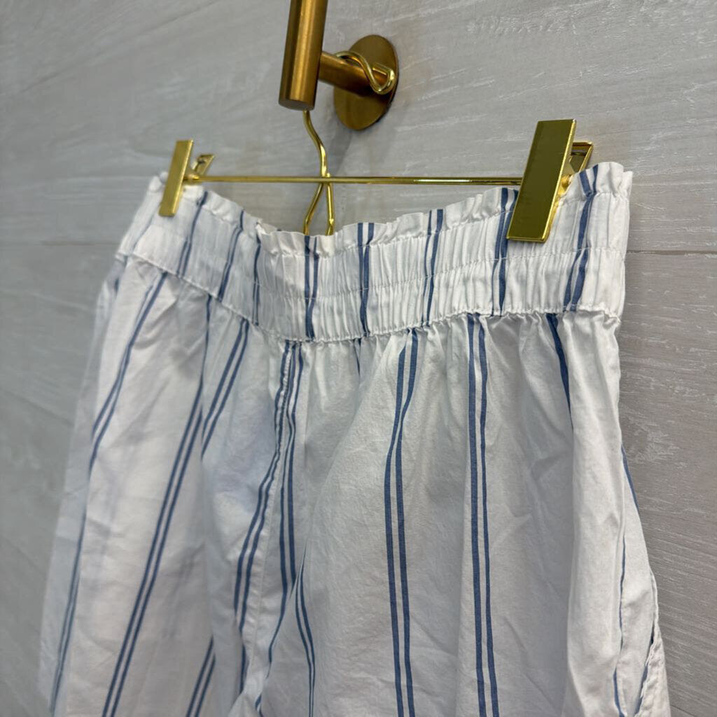 Aerie White/ Blue Striped High Waisted Boxer Style Shorts Medium