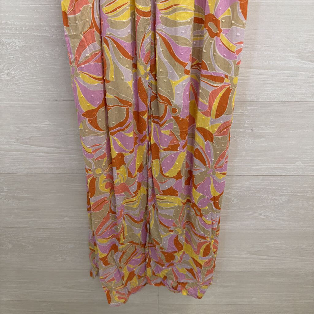 Lush Beige/ Multi Print Short Sleeve Maxi Dress Small