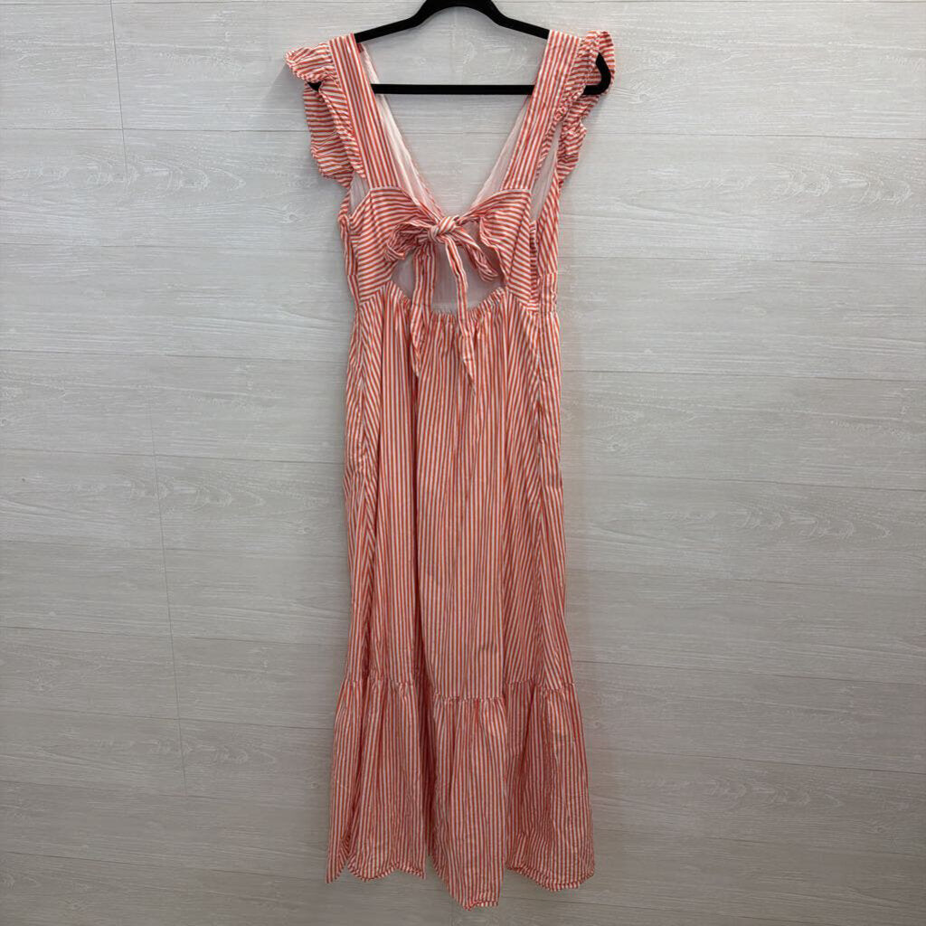 Skies are Blue Red/ White Striped Tie Back Maxi Dress Medium