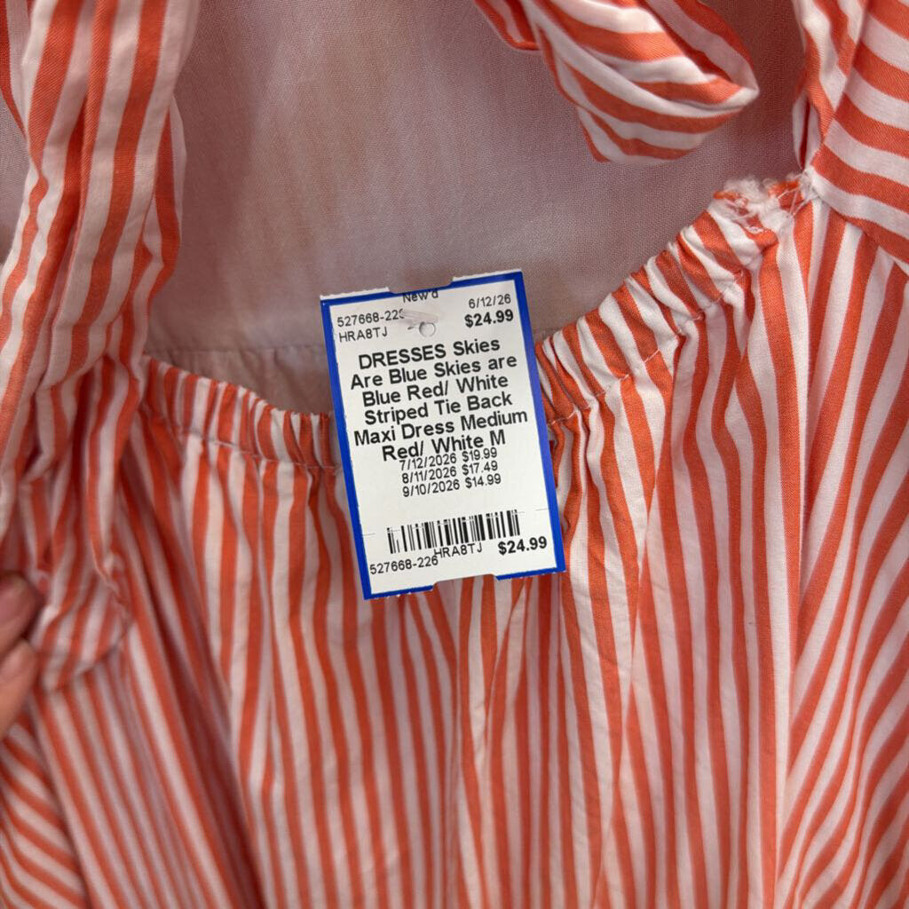Skies are Blue Red/ White Striped Tie Back Maxi Dress Medium