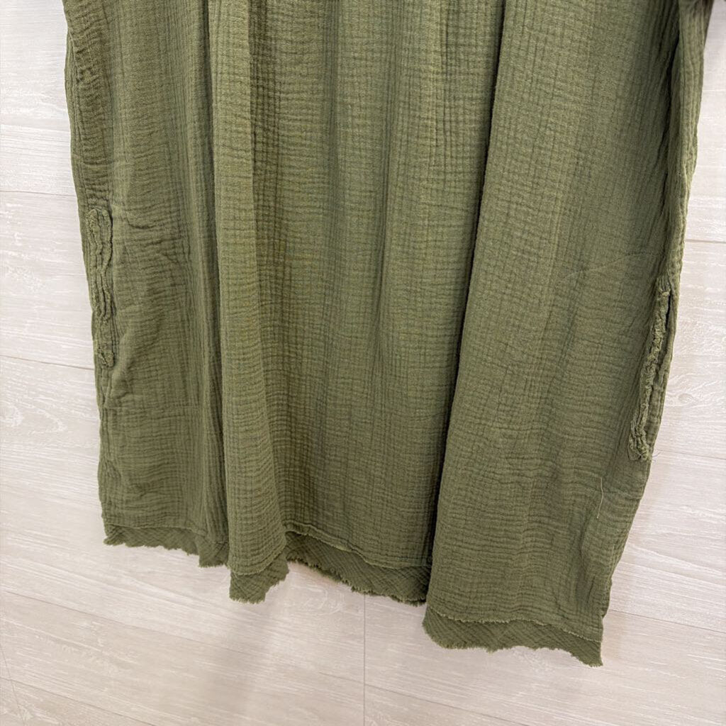 Zenana Green Textured Short Sleeve Boxy Dress Medium
