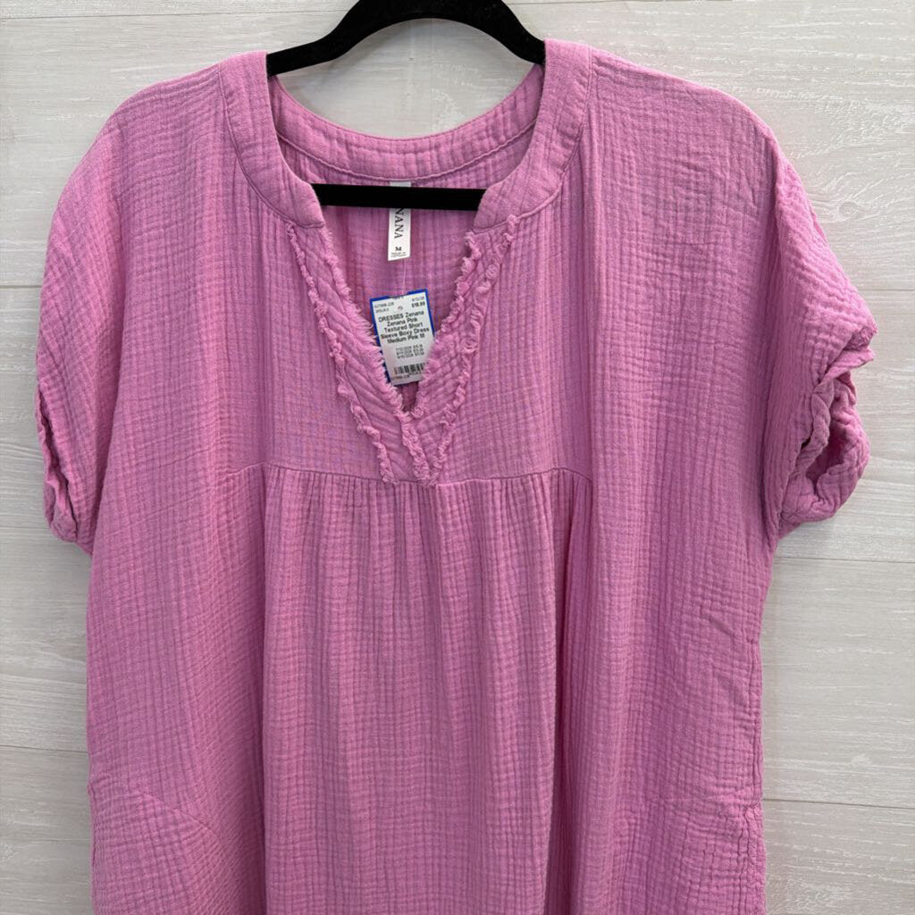 Zenana Pink Textured Short Sleeve Boxy Dress Medium