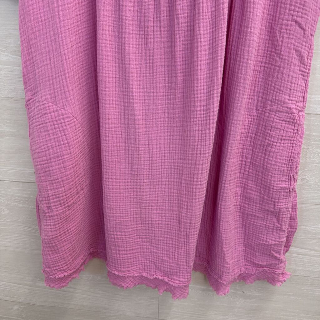 Zenana Pink Textured Short Sleeve Boxy Dress Medium