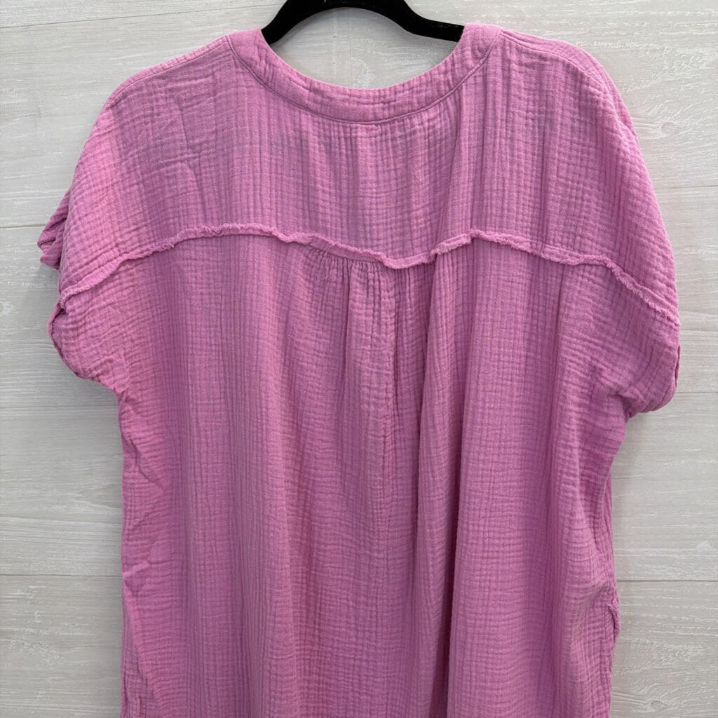 Zenana Pink Textured Short Sleeve Boxy Dress Medium
