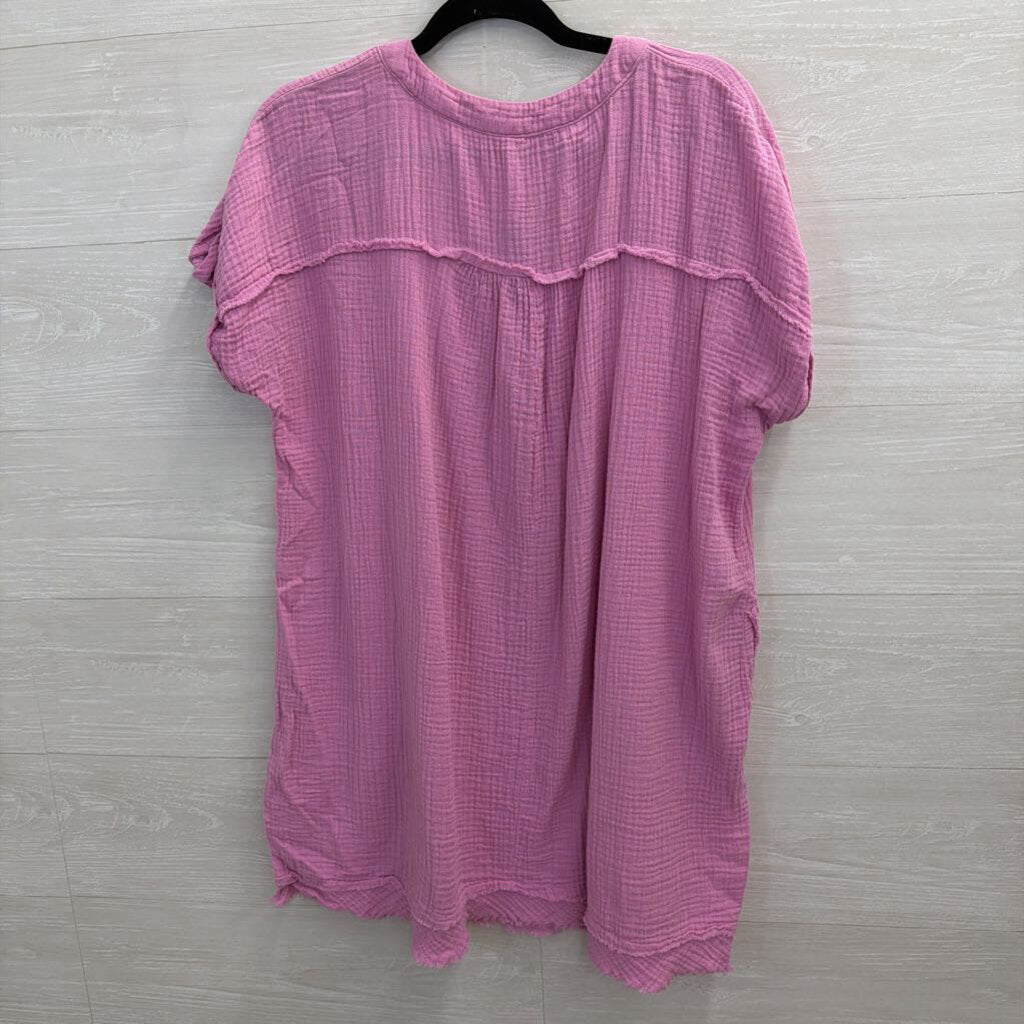 Zenana Pink Textured Short Sleeve Boxy Dress Medium
