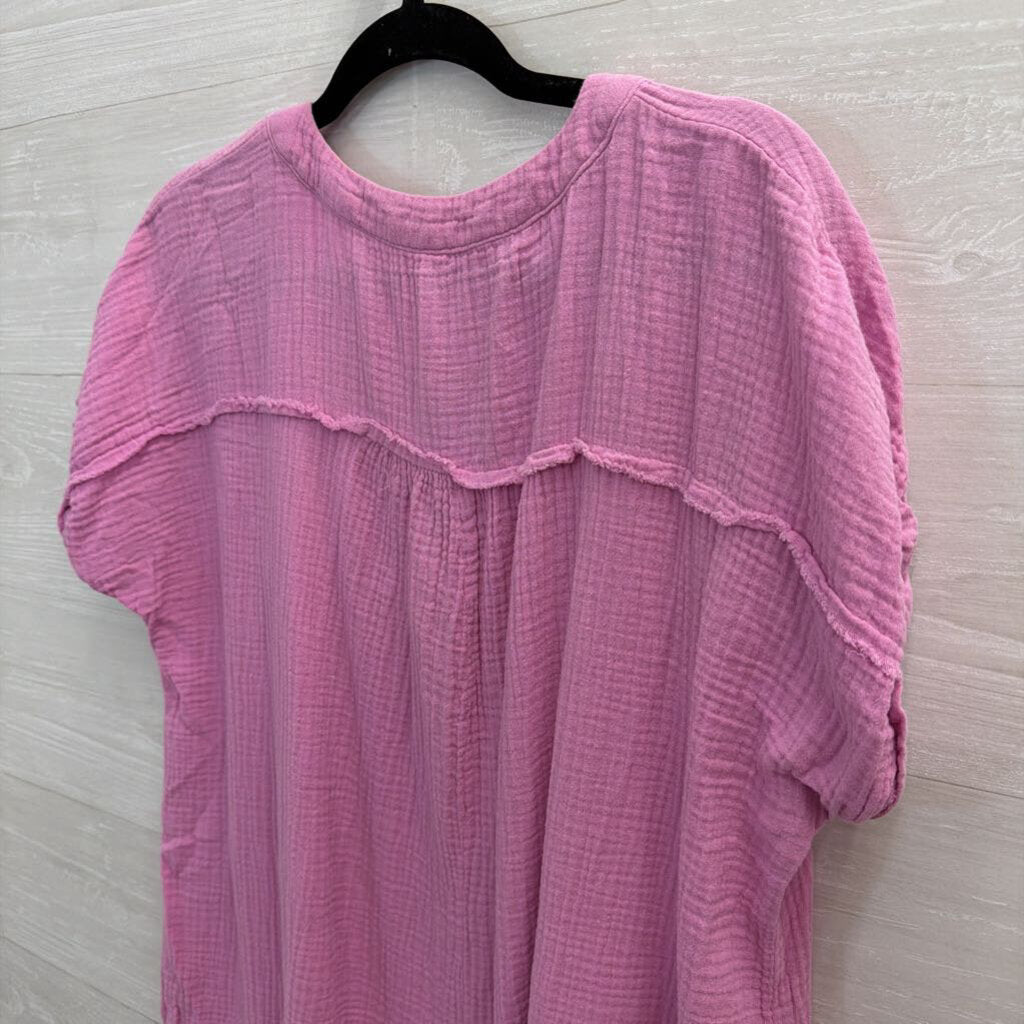 Zenana Pink Textured Short Sleeve Boxy Dress Medium