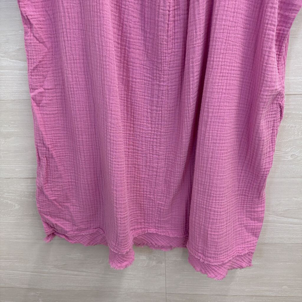 Zenana Pink Textured Short Sleeve Boxy Dress Medium