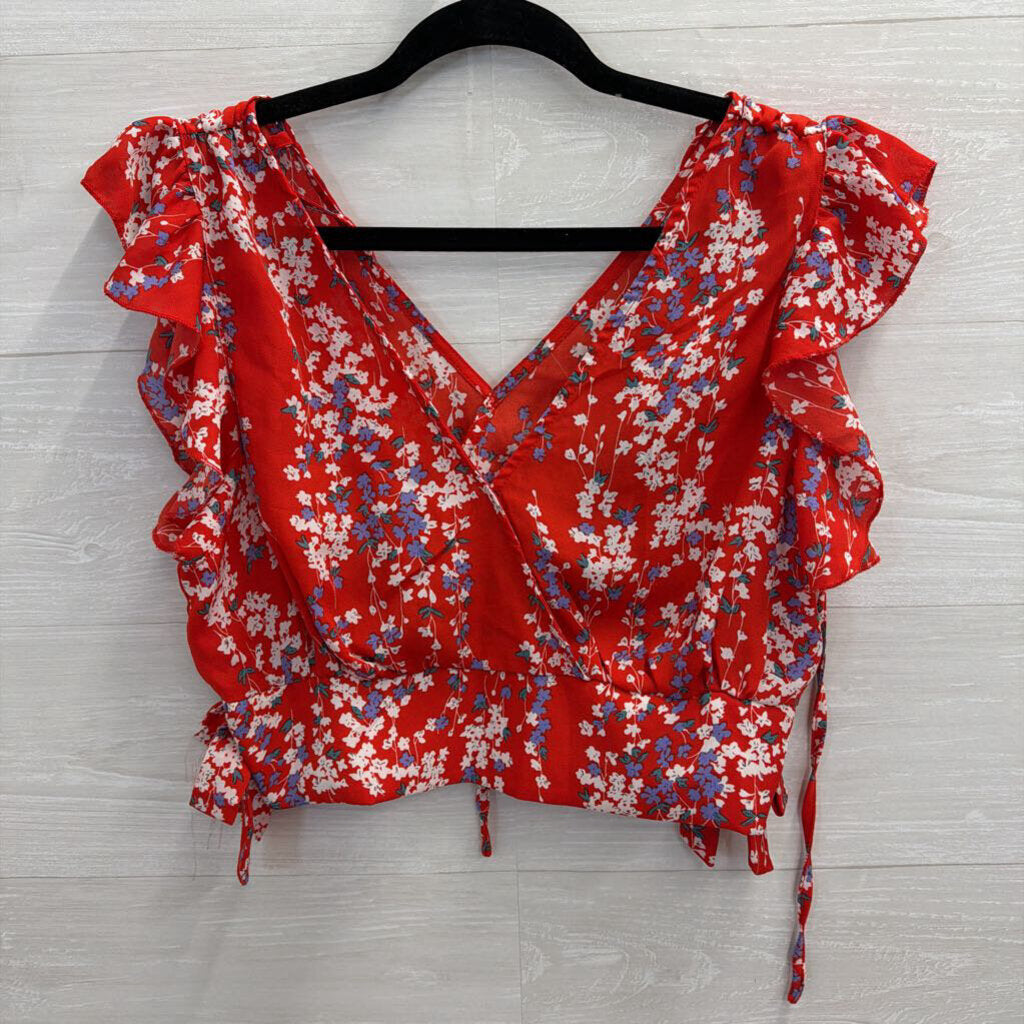 Red/ White/ Blue Print Cropped Short Sleeve Top/ Maxi Skirt Set Large