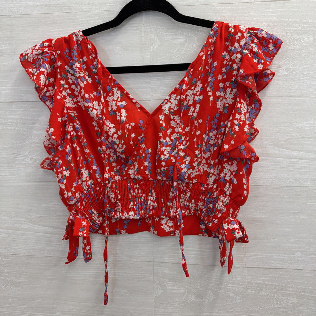 Red/ White/ Blue Print Cropped Short Sleeve Top/ Maxi Skirt Set Large