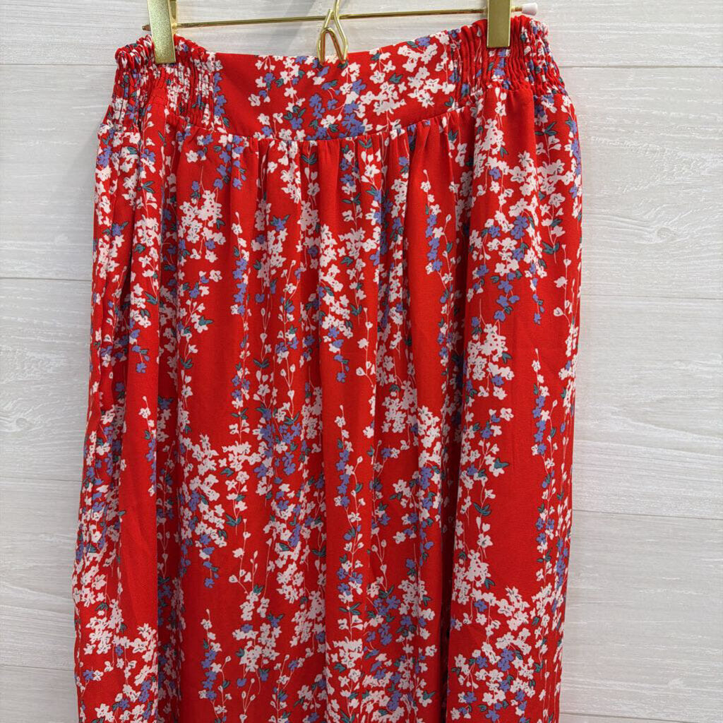 Red/ White/ Blue Print Cropped Short Sleeve Top/ Maxi Skirt Set Large