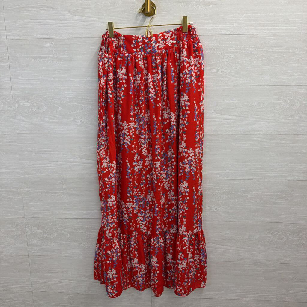 Red/ White/ Blue Print Cropped Short Sleeve Top/ Maxi Skirt Set Large