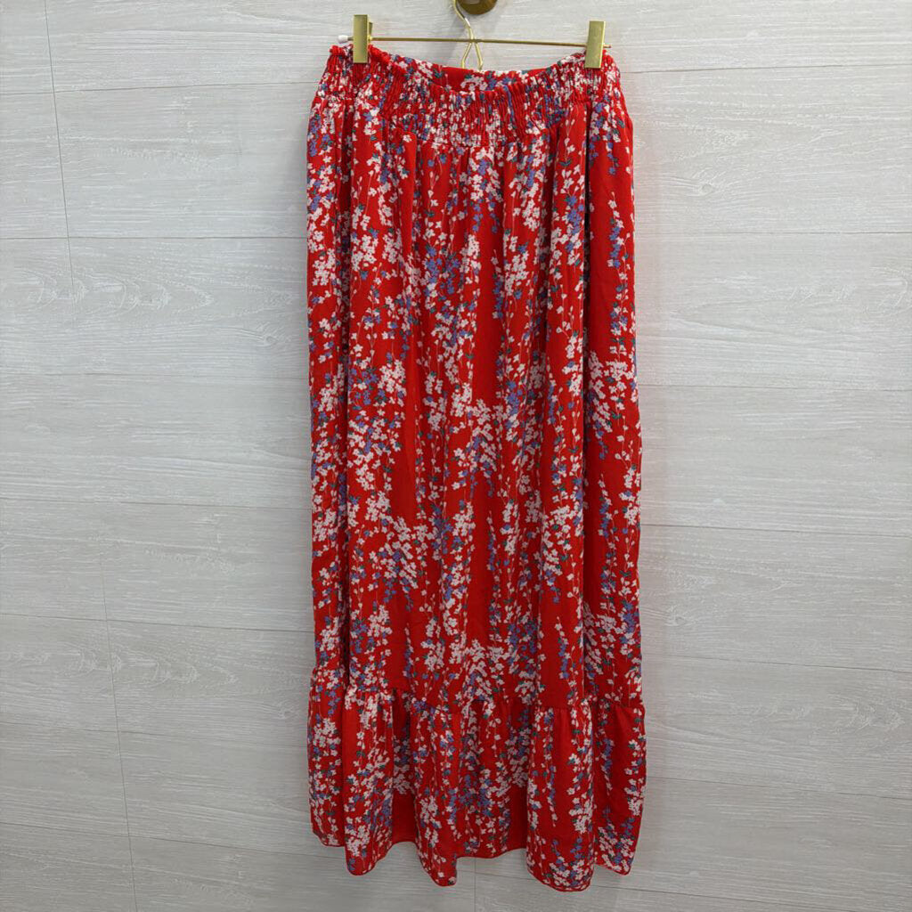 Red/ White/ Blue Print Cropped Short Sleeve Top/ Maxi Skirt Set Large