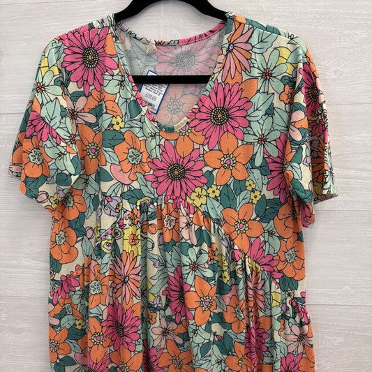 BomBom Multi Color Floral Print Short Sleeve Dress Medium