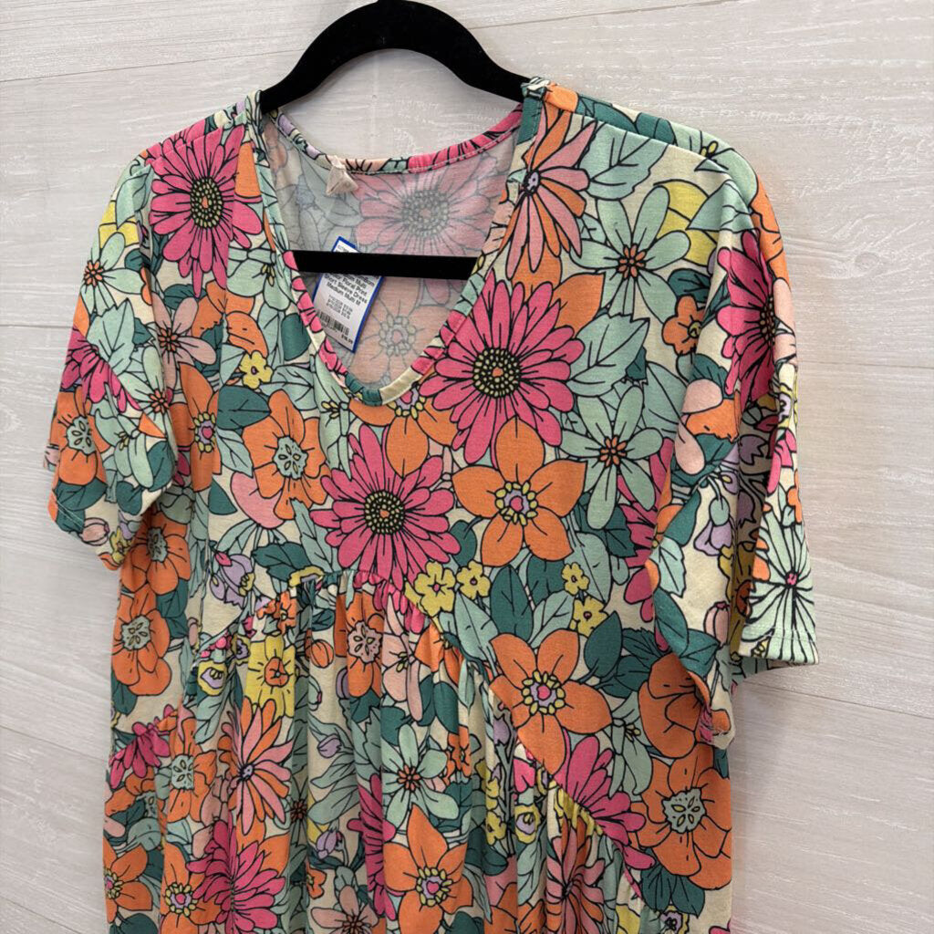 BomBom Multi Color Floral Print Short Sleeve Dress Medium