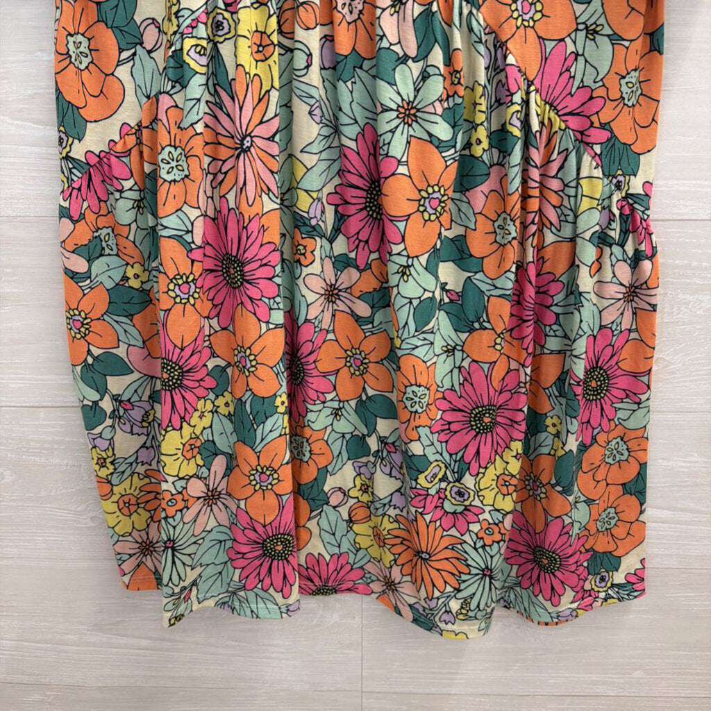 BomBom Multi Color Floral Print Short Sleeve Dress Medium