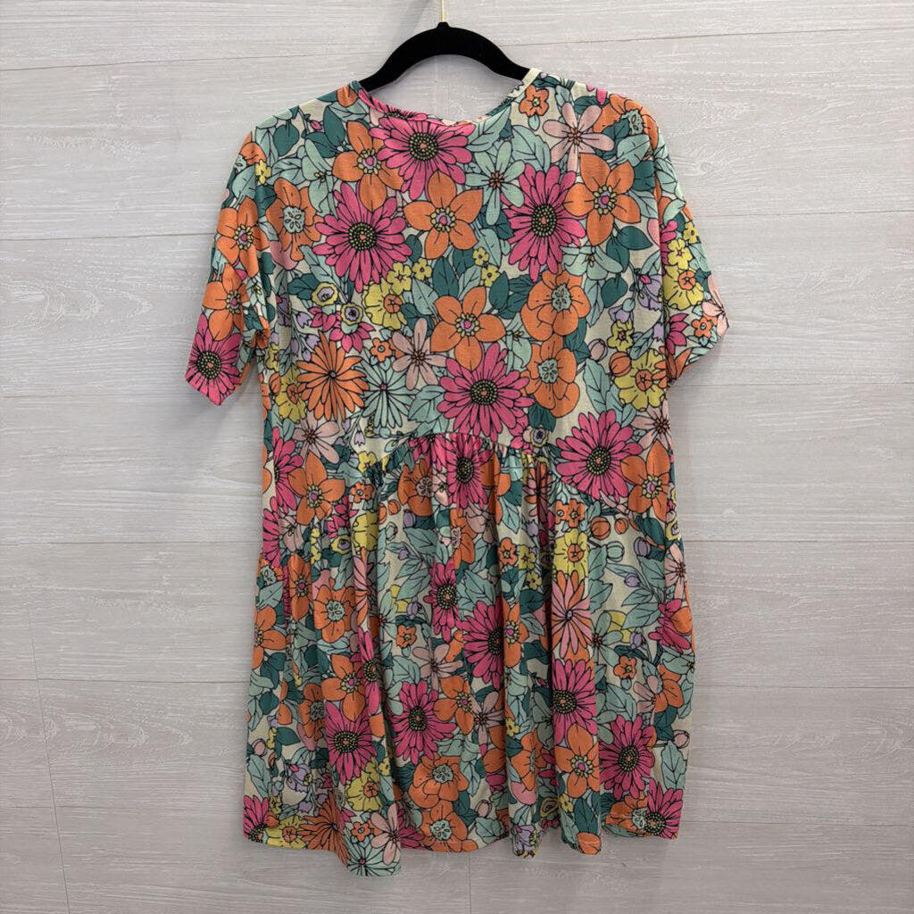 BomBom Multi Color Floral Print Short Sleeve Dress Medium