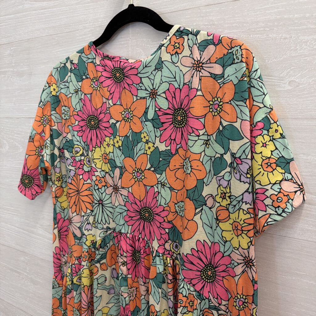 BomBom Multi Color Floral Print Short Sleeve Dress Medium