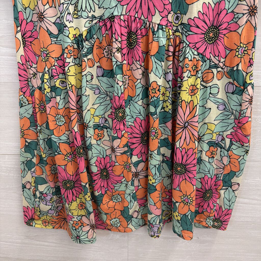 BomBom Multi Color Floral Print Short Sleeve Dress Medium