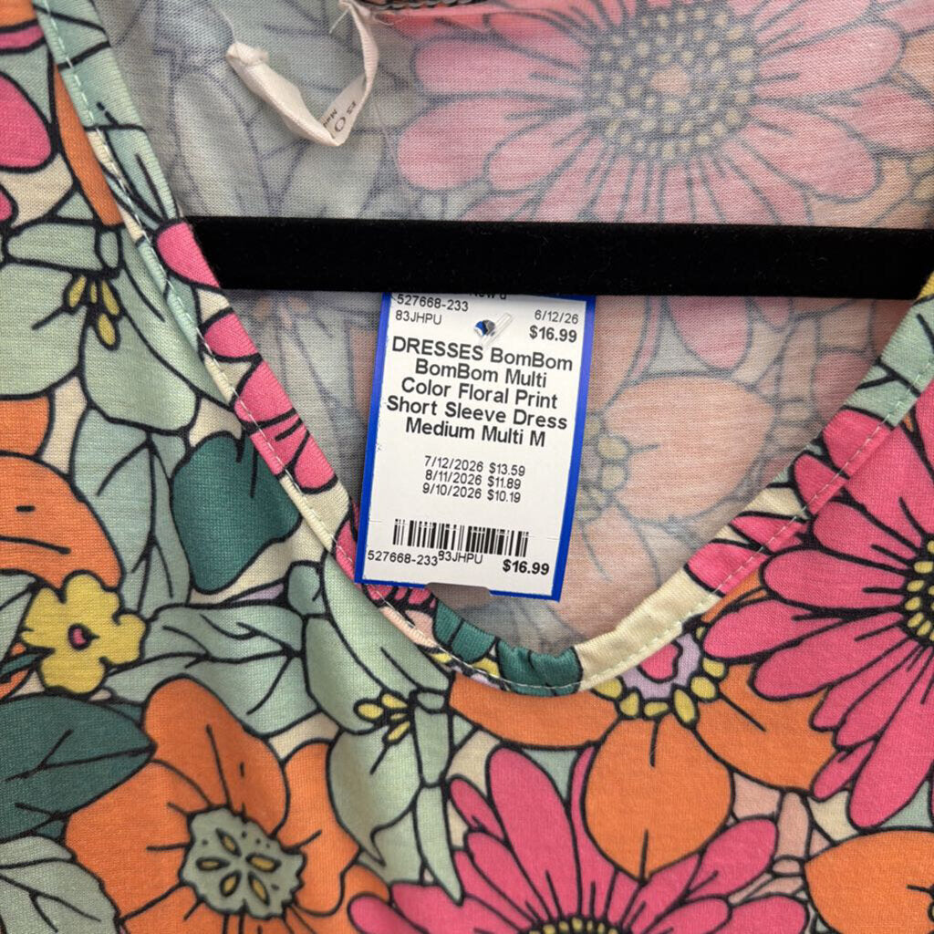BomBom Multi Color Floral Print Short Sleeve Dress Medium