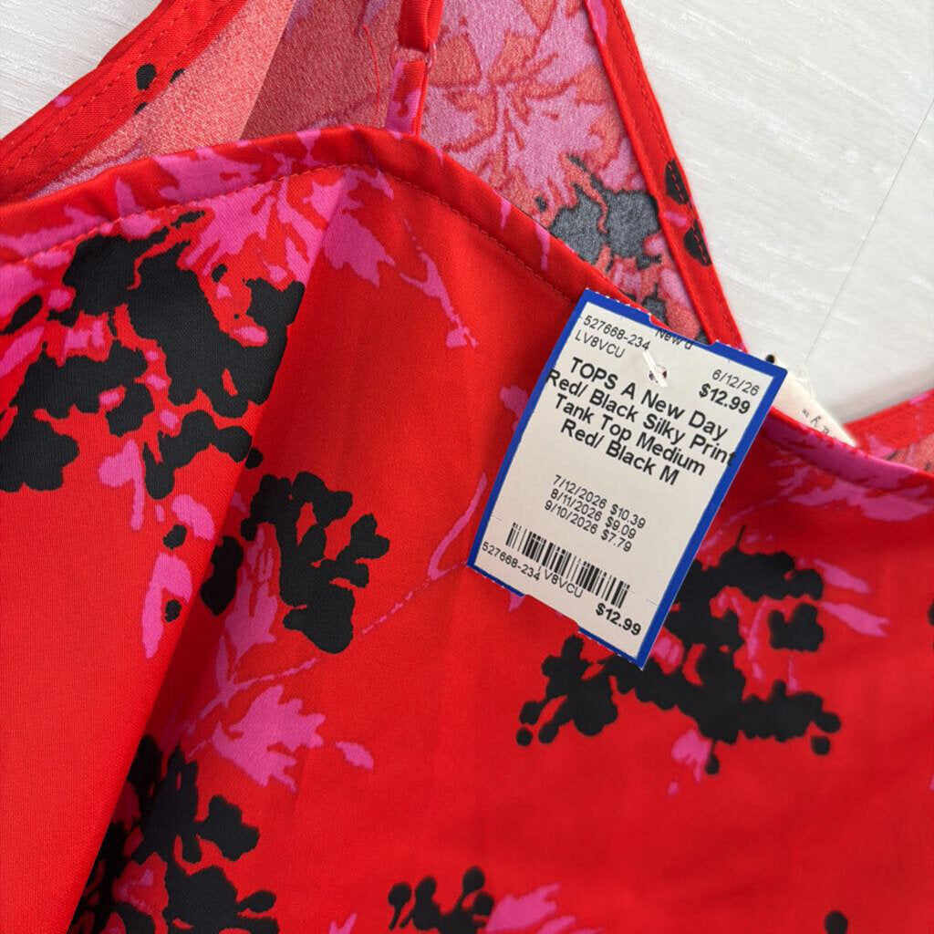 Red/ Black Silky Print Tank Top Medium