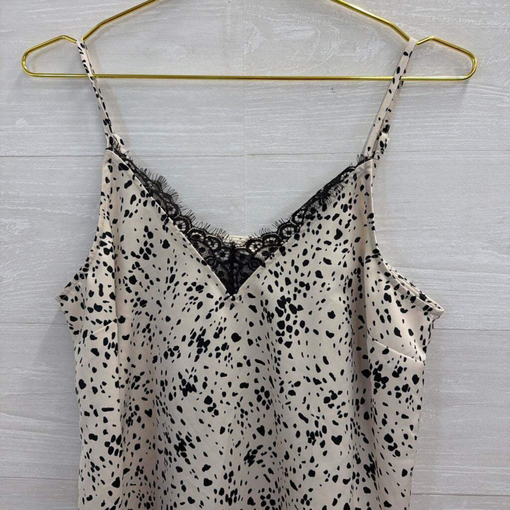 White/ Black Print Silky Tank Top Medium