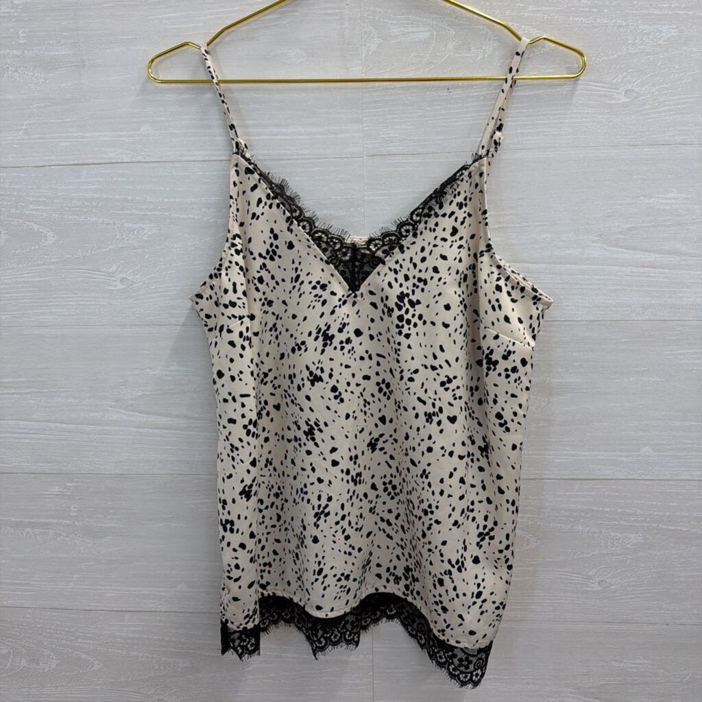 White/ Black Print Silky Tank Top Medium