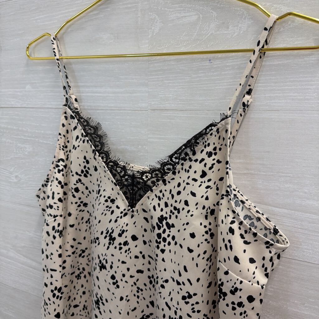 White/ Black Print Silky Tank Top Medium