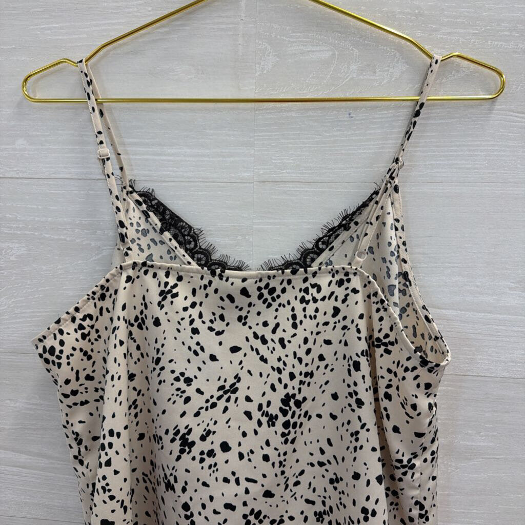 White/ Black Print Silky Tank Top Medium