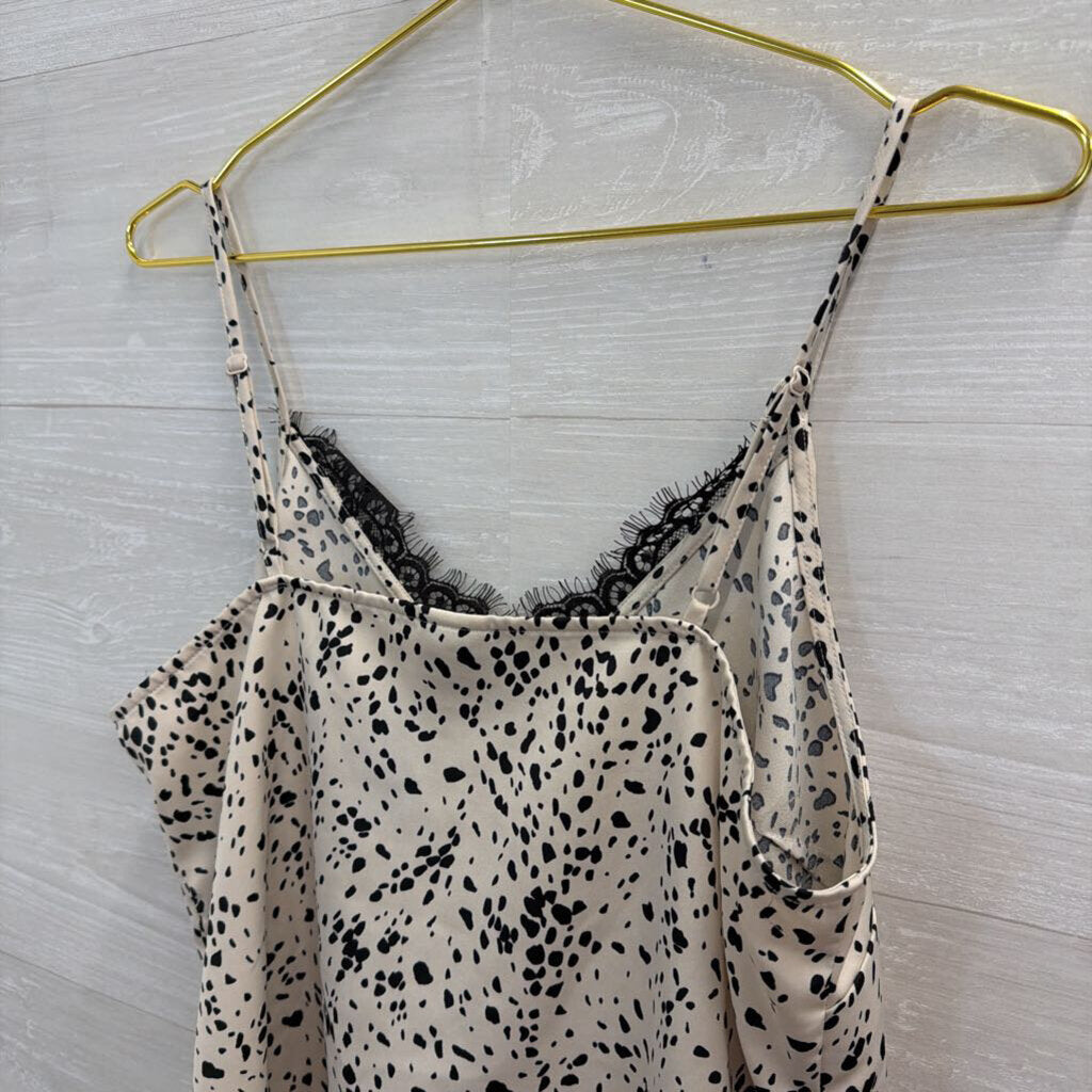 White/ Black Print Silky Tank Top Medium