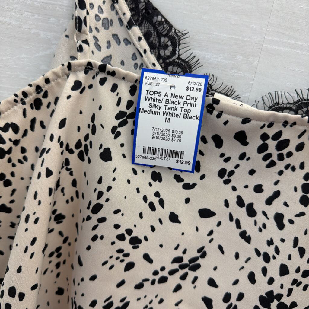 White/ Black Print Silky Tank Top Medium