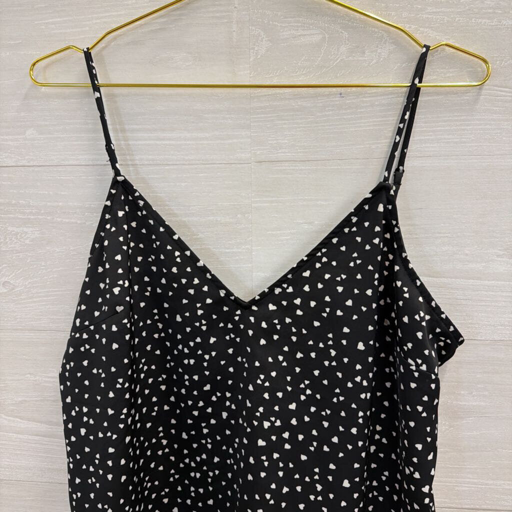 Black/ White Heart Print Silky Tank Top Medium