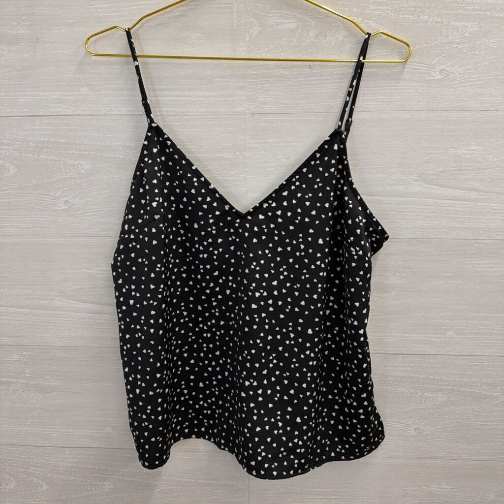 Black/ White Heart Print Silky Tank Top Medium