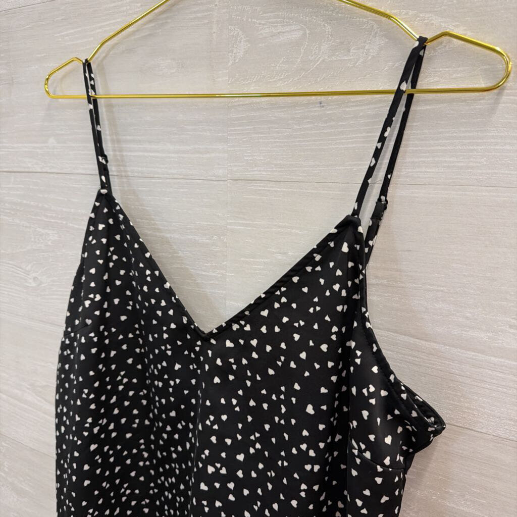 Black/ White Heart Print Silky Tank Top Medium