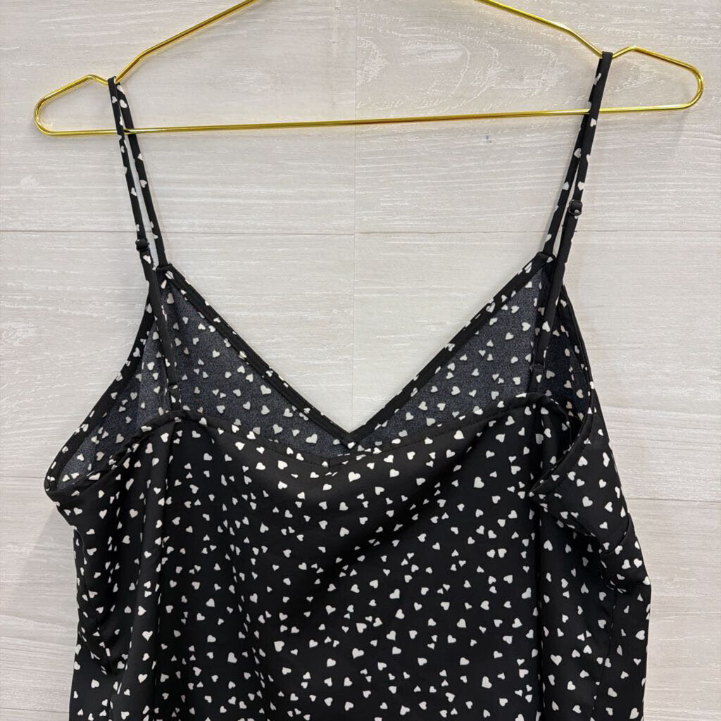 Black/ White Heart Print Silky Tank Top Medium