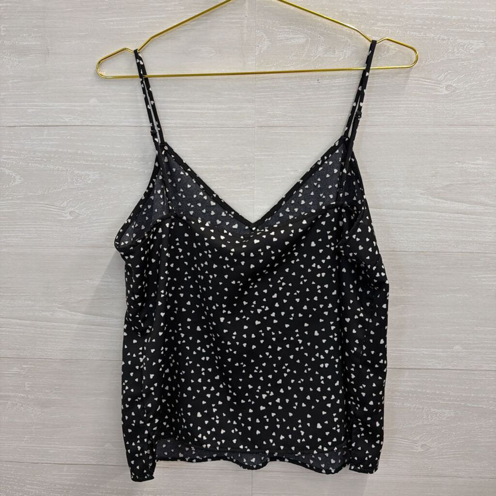 Black/ White Heart Print Silky Tank Top Medium