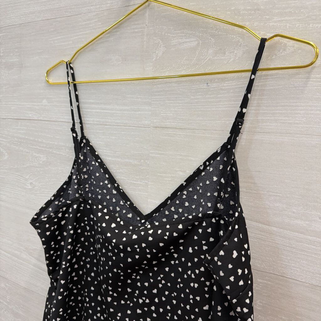 Black/ White Heart Print Silky Tank Top Medium