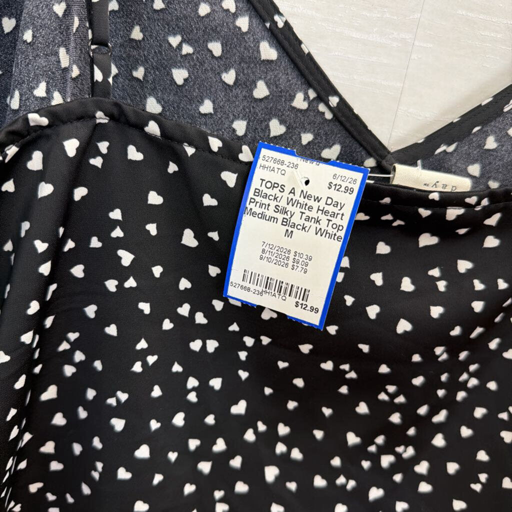 Black/ White Heart Print Silky Tank Top Medium
